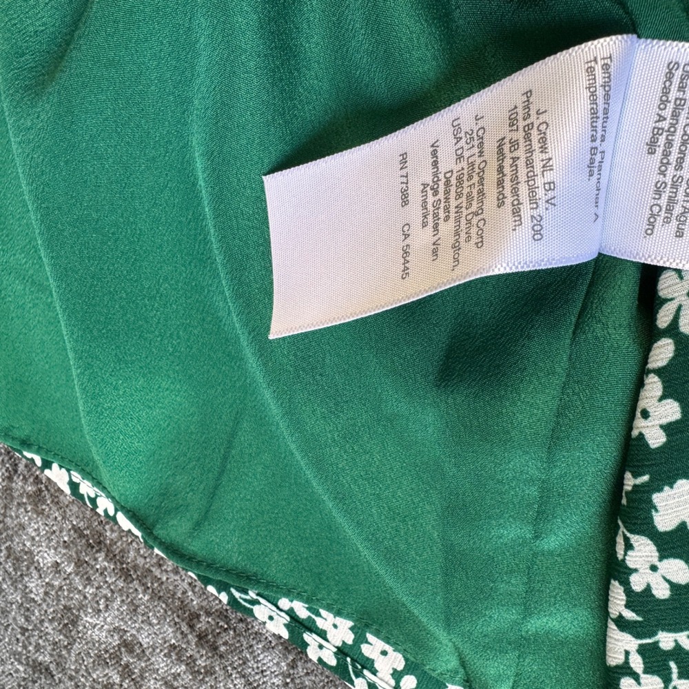 J.Crew Blouse Womens Large Green Floral Ditsy Puff Sleeve Button Front V-Neck - Picture 12 of 15